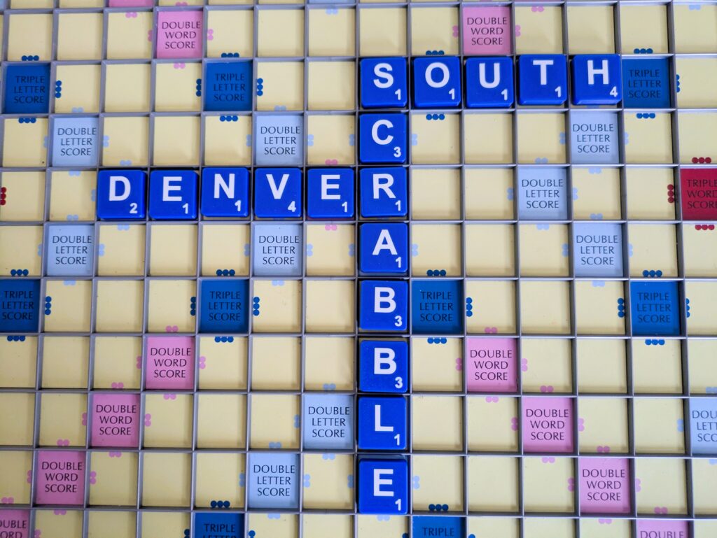 south denver scrabble board blue